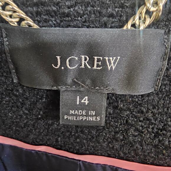 J.Crew Lady Jacket in Black Maritime Tweed Wool Blend Collarless Blazer Size 14 - Picture 4 of 7